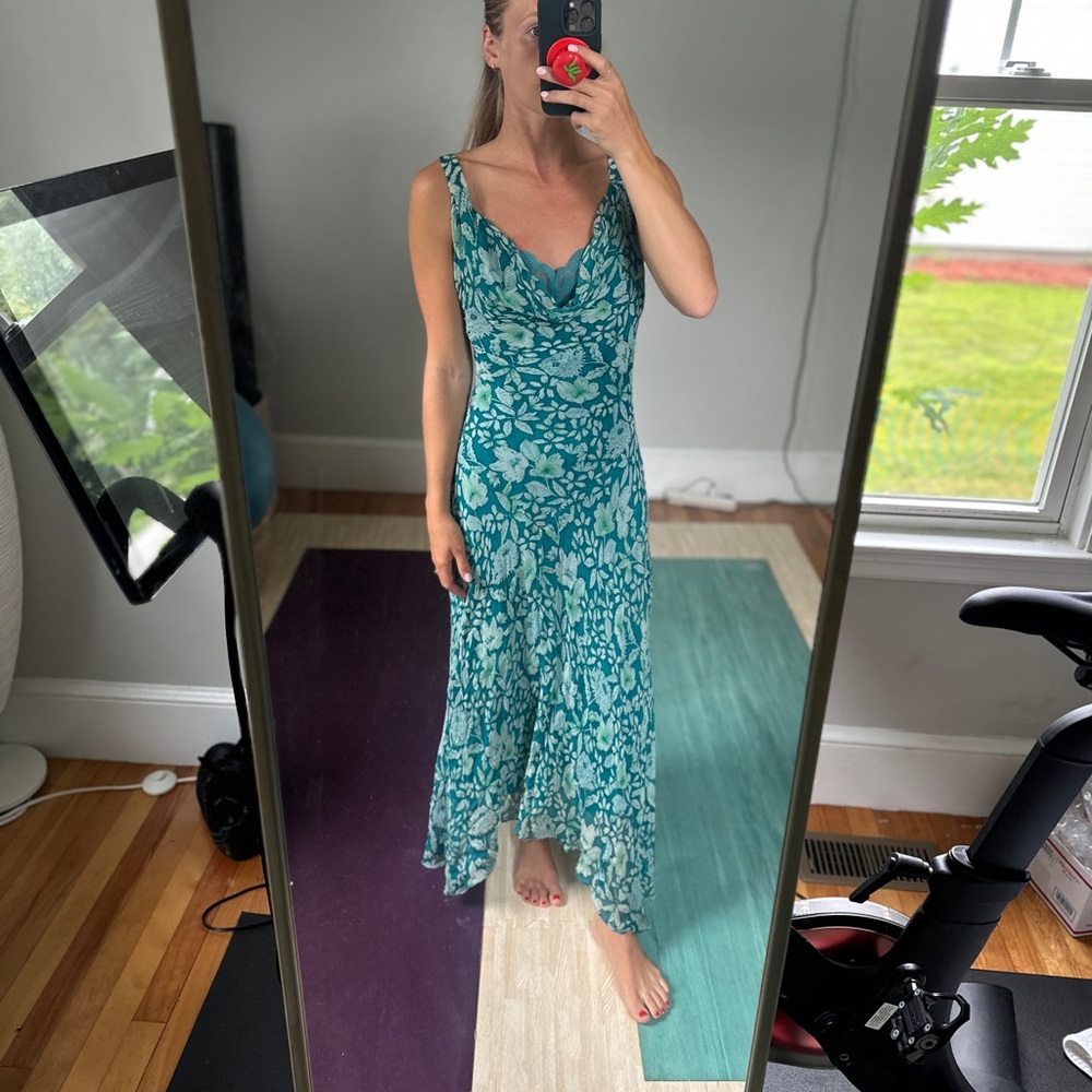 Vintage Floral Teal Maxi Dress